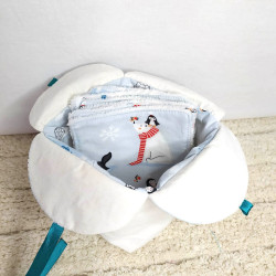 Panière refermable blanche et pingouins + lot de 6 lingettes