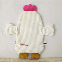 Doudou peluche poule cocotte blanche vieux rose Véronique vue de dos