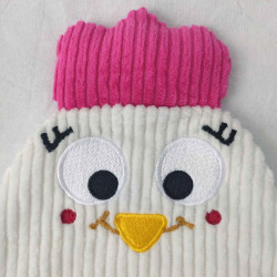 Doudou peluche poule cocotte blanche vieux rose Véronique détail visage rigolo