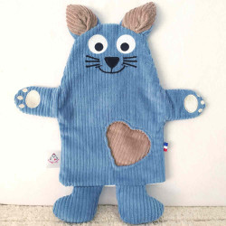 doudou peluche chat chaton velours bleu clair beige Gaston vue de face