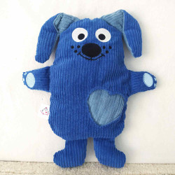 doudou peluche chien chiot bleu cobalt foncé bleu clair rembourré Blaise vue de face