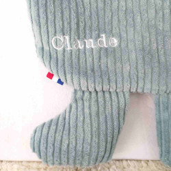 doudou peluche ours nounours vert clair blanc Claude détail prénom brodé norme CE