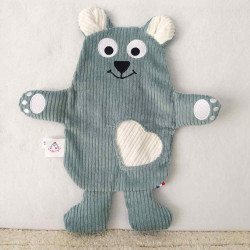 doudou peluche ours nounours vert clair blanc Claude vue de face