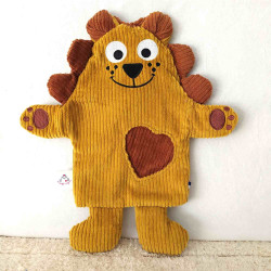 doudou lion Alexis velours côtelé moutarde et caramel vue de face
