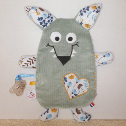 doudou peluche loup velours vert clair Lucien vue de face