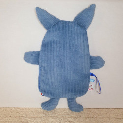 doudou peluche loup velours bleu clair Rodrigue vue de dos