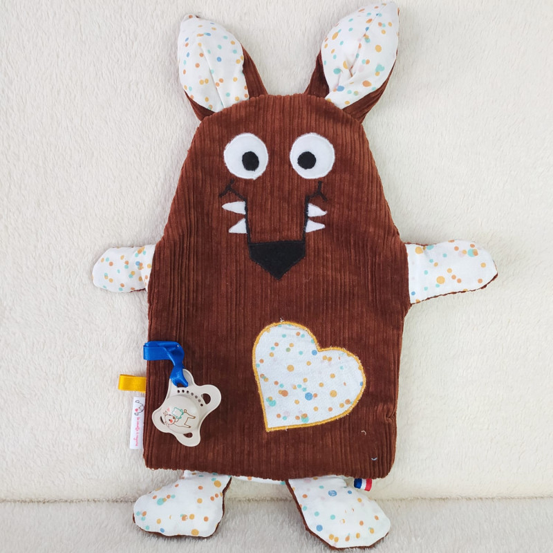 doudou peluche loup velours brique Garou vue de face