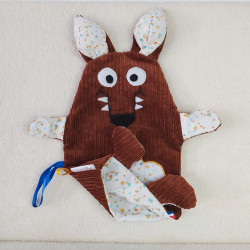 doudou peluche loup velours brique Garou marionnette