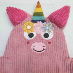 doudou peluche licorne velours vieux rose et fuchsia Ella détail visage