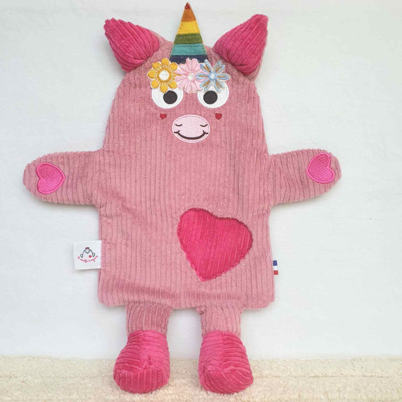 doudou peluche licorne velours vieux rose et fuchsia Ella vue de face