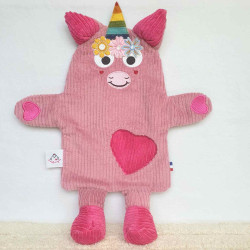 doudou peluche licorne velours vieux rose et fuchsia Ella vue de face