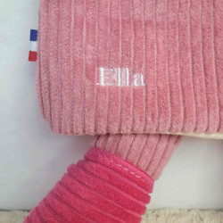 doudou peluche licorne velours vieux rose et fuchsia Ella détail prénom référencement norme CE