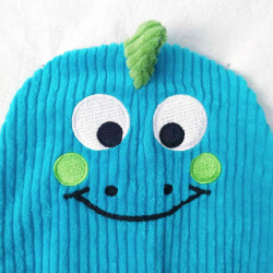 doudou peluche dinosaure dino velours turquoise vert citron Casimir détail visage