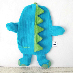 doudou peluche dinosaure dino velours turquoise vert citron Casimir vue de dos