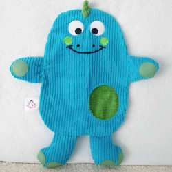doudou peluche dinosaure dino velours turquoise vert citron Casimir vue de face