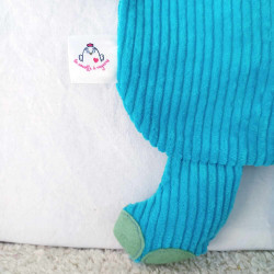 doudou peluche dinosaure dino velours turquoise vert citron Casimir détail étiquette
