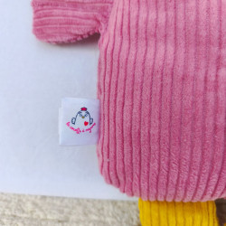 doudou peluche poule cocotte velours vieux rose Rosine détail étiquette