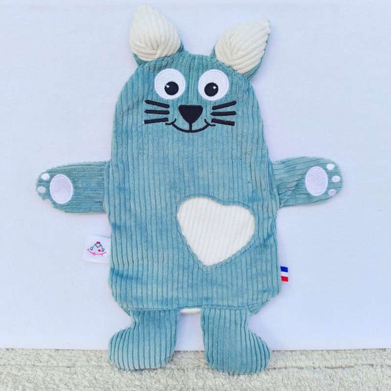 doudou peluche chat chaton velours vert clair Vivien vue de face