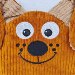 doudou peluche chien chiot velours caramel beige Benjamin détail visage rigolo