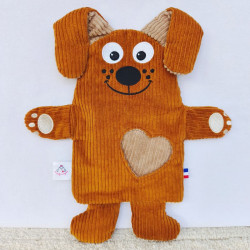 doudou peluche chien chiot velours caramel beige Benjamin vue de face