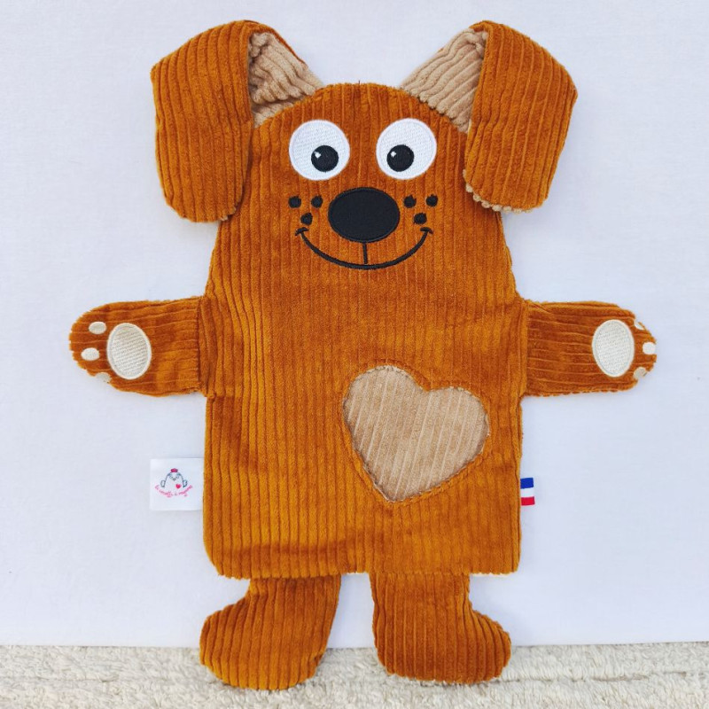 doudou peluche chien chiot velours caramel beige Benjamin vue de face