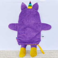doudou peluche licorne velours violet moutarde Justine vue de dos