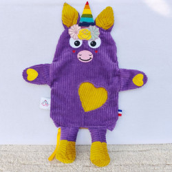 doudou peluche licorne velours violet moutarde Justine vue de face