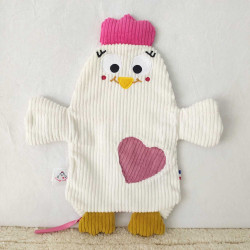 Doudou peluche poule cocotte blanche vieux rose Véronique vue de face