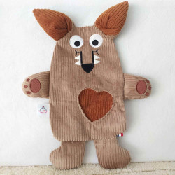 doudou peluche loup velours beige et caramel Gabin vue de face