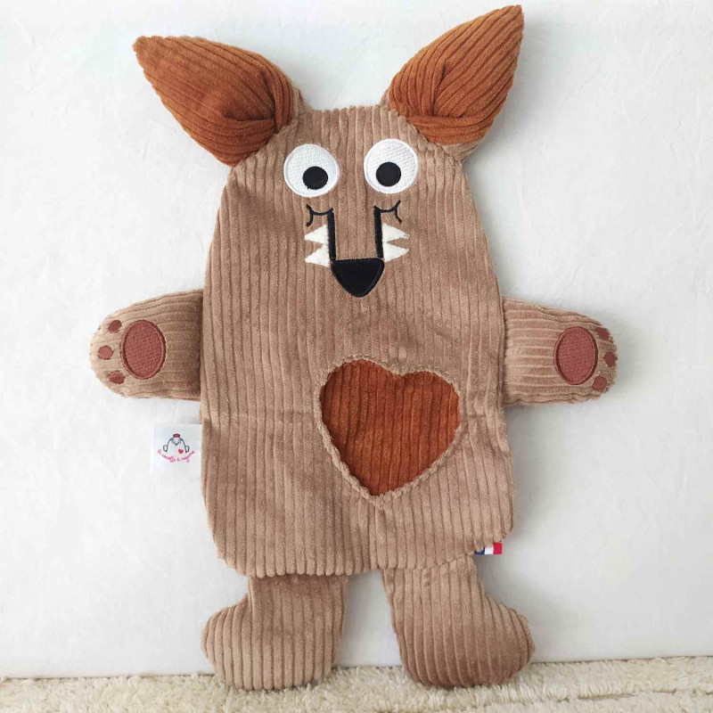 doudou peluche loup velours beige et caramel Gabin vue de face