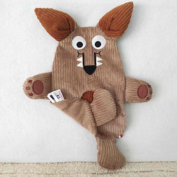doudou peluche loup velours beige et caramel Gabin doudou plat