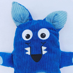 doudou peluche loup velours bleu cobalt et bleu clair Herbert détail visage rigolo