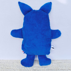 doudou peluche loup velours bleu cobalt et bleu clair Herbert vue de dos
