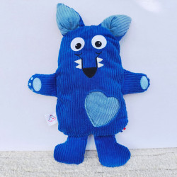 doudou peluche loup velours bleu cobalt et bleu clair Herbert vue de face