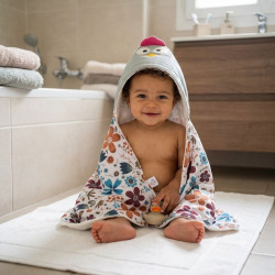 bébé portant cape carré bain cocotte poule vert clair