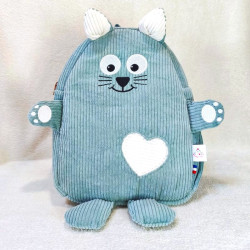 cartable sac à dos maternelle chat chaton velours vert clair face