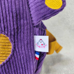 cartable sac à dos maternelle licorne détail étiquette et ruban bleu blanc rouge