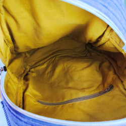 cartable sac à dos maternelle licorne violette imprimé intérieur jaune moutarde et poche intérieure dorsale