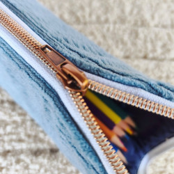 Trousse velours molletonnée pot à crayons bleu clair imprimé ciel de nuit