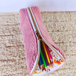 trousse pot à crayons velours vieux rose imprimé renard ouverte