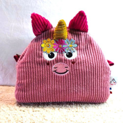 Trousse de toilette velours vieux rose et fuchsia licorne magique