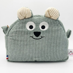 Trousse de toilette ourson gentil velours vert clair et blanc
