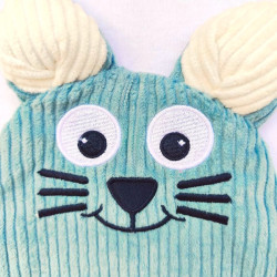 doudou peluche chat chaton velours vert clair Vivien détail visage rigolo