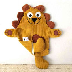 doudou lion Alexis velours côtelé moutarde et caramel marionnette