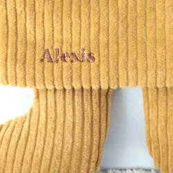 doudou lion Alexis velours moutarde et caramel prénom norme CE
