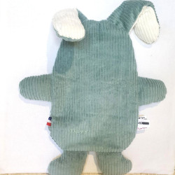 doudou lapin Davy velours vert clair et blanc vue de dos