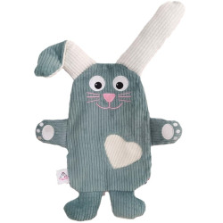 doudou Lapin Davy velours côtelé vert clair et blanc vue de face