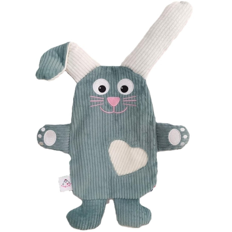 doudou Lapin Davy velours côtelé vert clair et blanc vue de face