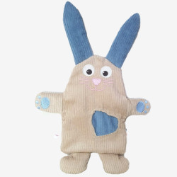doudou Lapin Mathieu velours côtelé beige et bleu clair vue de face