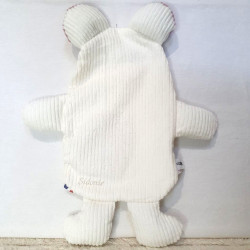 doudou souris Sidonie velours blanc et vieux rose vue de dos